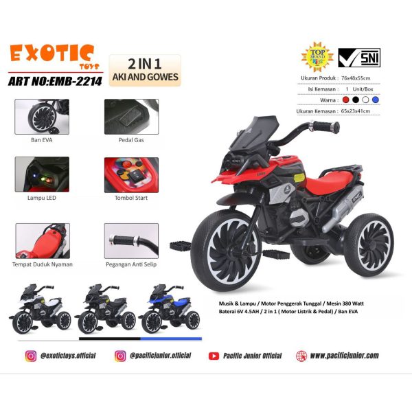 RECHARGEABLE MOTORCYCLE EXOTIC EMT-2214 - Gambar 3