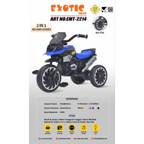 RECHARGEABLE MOTORCYCLE EXOTIC EMT-2214 - Gambar 6