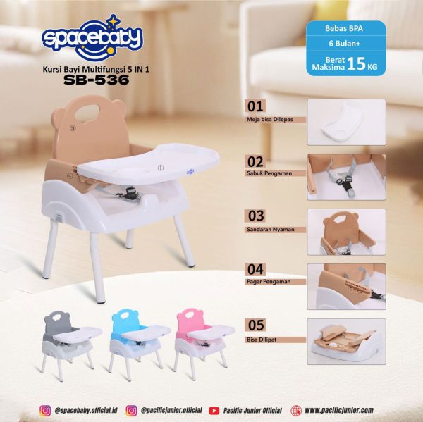 FOLDING BOOSTER SEAT SPACEBABY SB-536 (5 IN 1) - Gambar 3