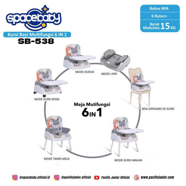 FOLDING BOOSTER SEAT SPACEBABY SB-538 (6 IN 1) - Gambar 3