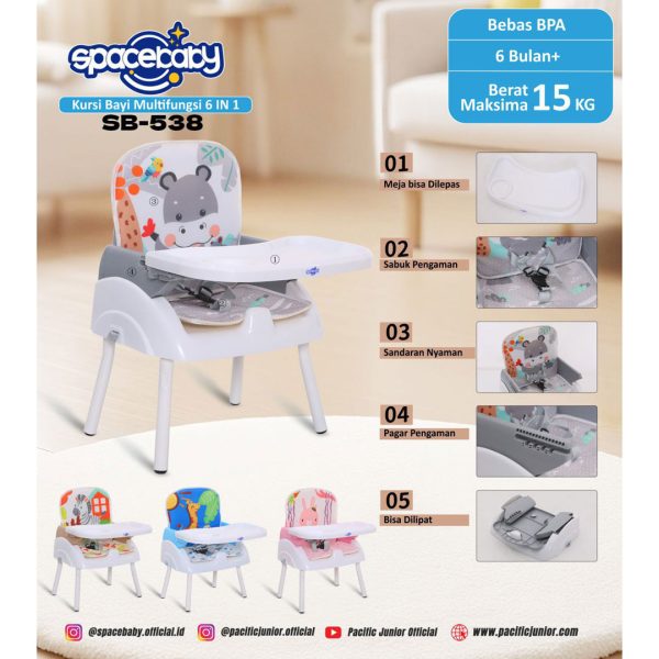 FOLDING BOOSTER SEAT SPACEBABY SB-538 (6 IN 1) - Gambar 6
